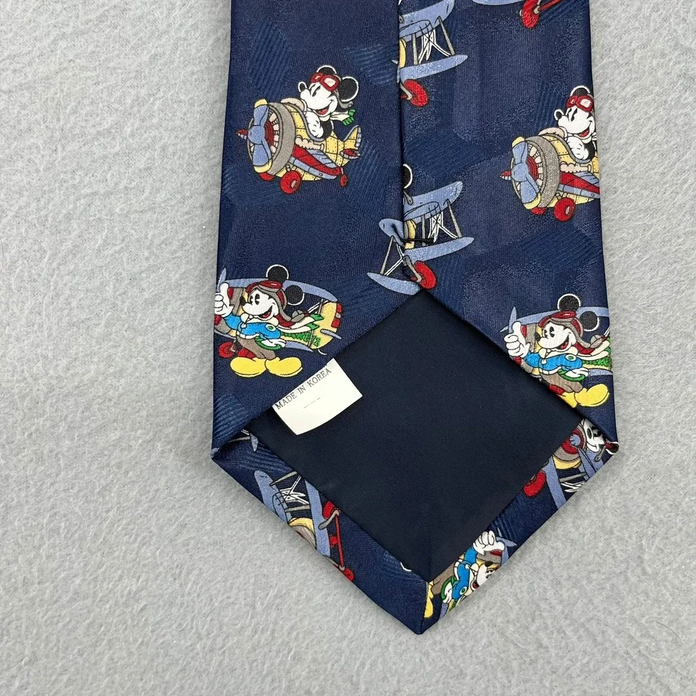 Kum Kwang Mickey Mouse Aviator Pilot Airplane Navy Blue Mens Novelty Tie